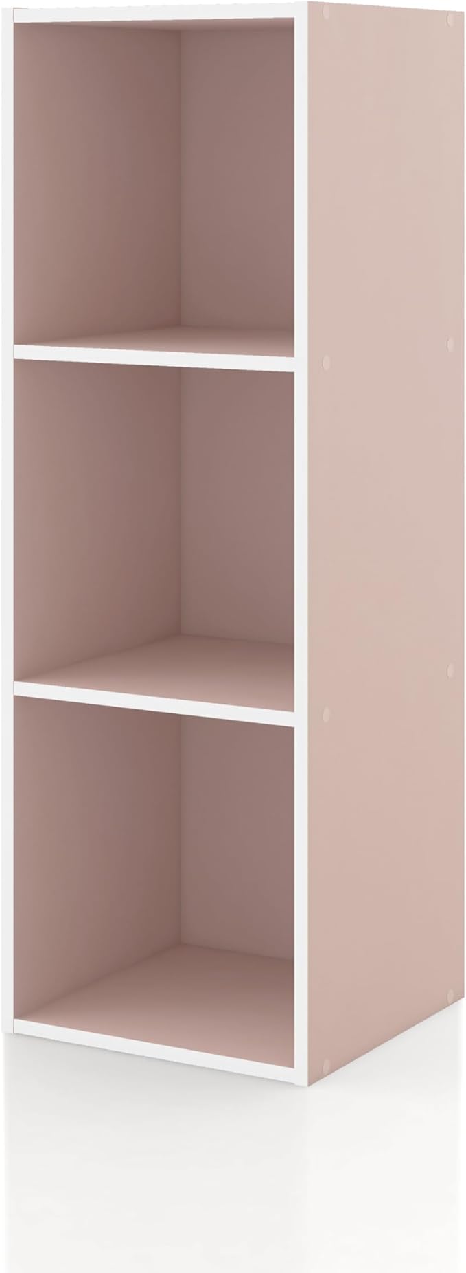Homes: Inside + Out Apexa 3-Cube Storage Organizer Shelves, Stackable Wood Bookcase Fits Cubby Bins for Organization, Dorm Teen Room Decor & Home Office, Light Pink