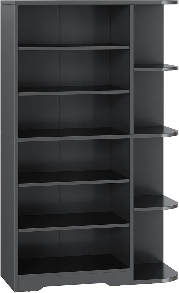YATINEY Tall Shoe Rack, Multifunctional Shoe Cabinet with Open Storage, Entryway Shoe Organizer for Closet, 7-Tier Wooden Shoe Storage Closet with Adjustable Shelves, Black SC02BK