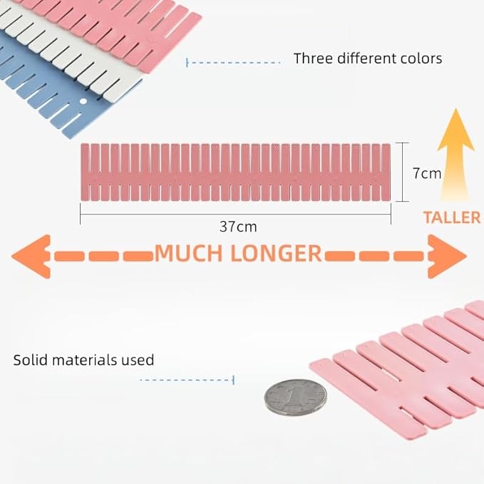 8 Pack Drawer Dividers, Adjustable Plastic Grid Separators for Socks, Underwear, Makeup, Cut-to-Fit DIY Drawer Organizer for Kitchen, Bedroom, Office, White + Pink