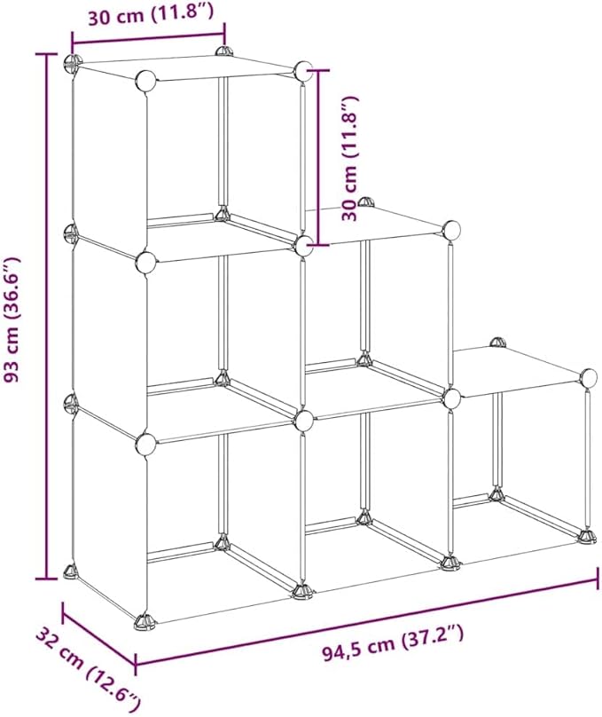 vidaXL 6-Cube Storage Organizer - Black - Waterproof PP Plastic - Space-Efficient, User-Friendly Design - For Home, Office, Dormitory