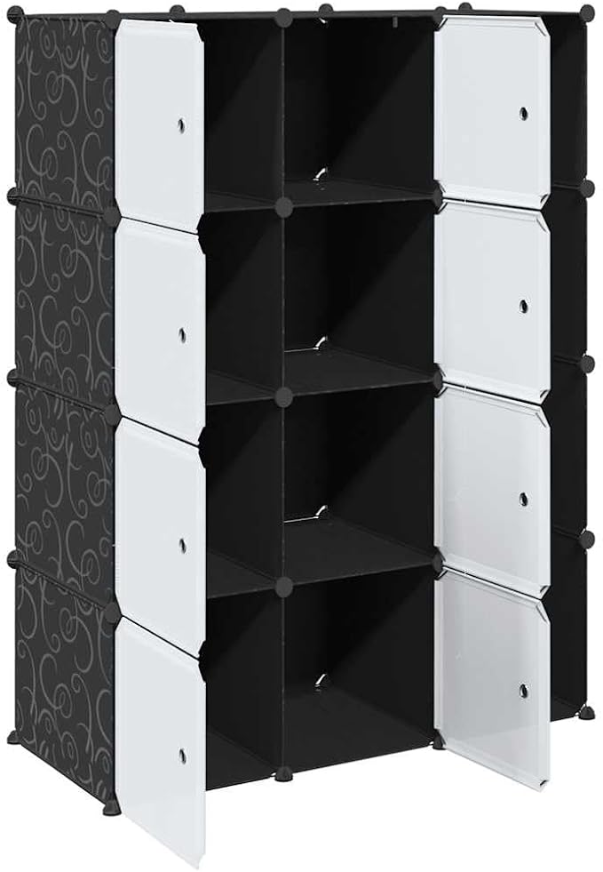 Modular Cabinet Black and White Plastic and Chromed Steel with Nine Compartments for Flexible Storage and Modern Home Organization