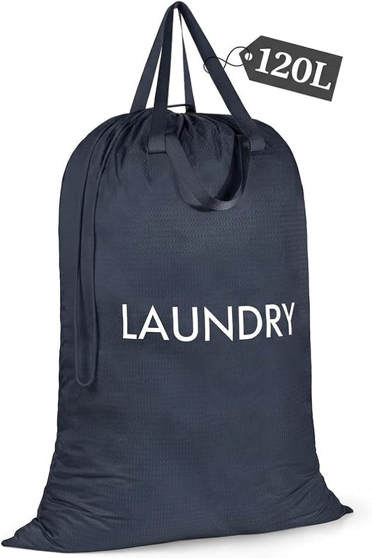 MissBoy 120L Heavy Duty Nylon Laundry Bag with Shoulder Handles, Tear-Resistant & Splash-Proof Dirty Clothes Storage Pouch for College Dorms, Laundromat & Beach Travel, Foldable & Washable