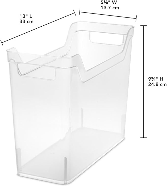 Sterilite Shelf Bin Organizing Plastic Container, Home Kitchen or Office Storage Tote, Open Top Basket with Handles, Clear, 6 Pack