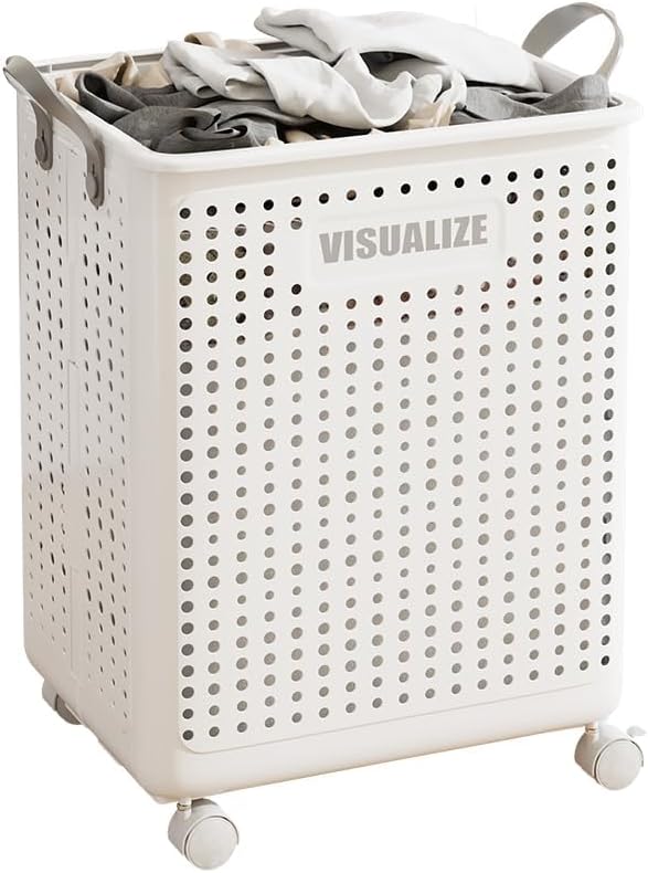 BOHOIDEE X-Large Foldable Laundry Hamper with Wheels and Handle, Collapsible Rolling Laundry Basket, Versatile Portable Storage Basket for Laundry/Bathroom