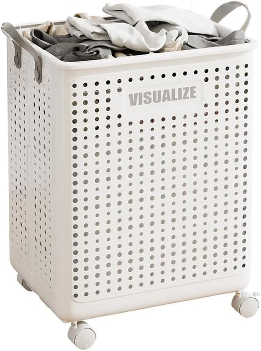 BOHOIDEE X-Large Foldable Laundry Hamper with Wheels and Handle, Collapsible Rolling Laundry Basket, Versatile Portable Storage Basket for Laundry/Bathroom