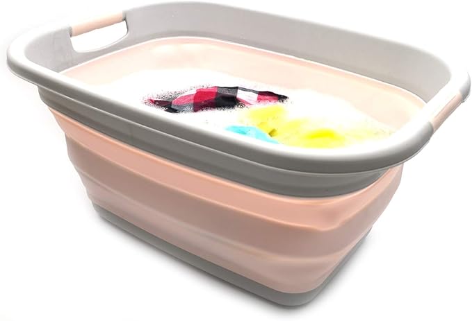 SAMMART 31L (8.1 gallon) Collapsible Plastic Laundry Basket - Foldable Pop Up Storage Container-Portable Washing Tub-Space Saving Hamper/Basket, Water capacity: 23L (6 gallon) (1, Pink)