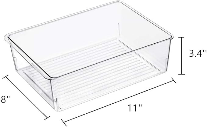 Slideep Kitchen Freezer Food Storage Bin, Plastic Refrigerator Organizer Fridge Storage Containers for Fruit, Yogurt, Snacks, Pasta 11'' 2 Pack