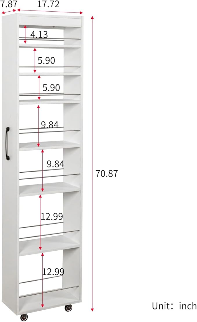 KEIKI 7 Tier Pull-Out Kitchen Pantry Storage Cabinet, Multi-Tier Single-Sided Open Shelf, Spice Rack Next to Fridge, Wood Hutch Food Pantries Cupboard for Coffee Bar, Dining Room, Narrow Spaces