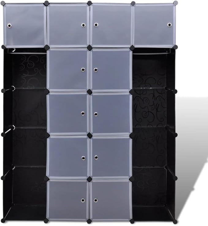 Modular Storage Cabinet Black and White Plastic Large with 14 Compartments for Home Organization and Durable Construction