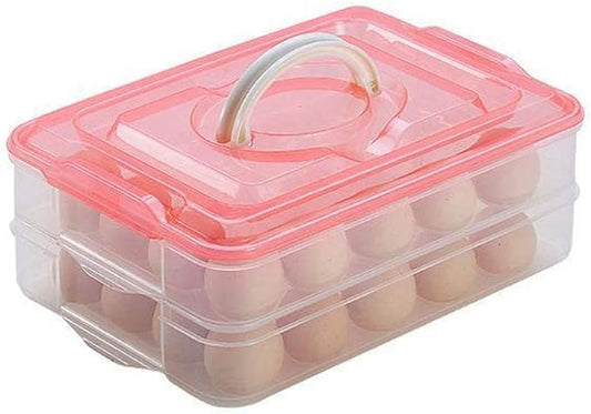 Deviled Egg Tray with Lid, 2-Layer, Stackable Egg Carrier Holder for Refrigerator, Camping Food Storage Container with Handle, Large, 40 eggs (red)