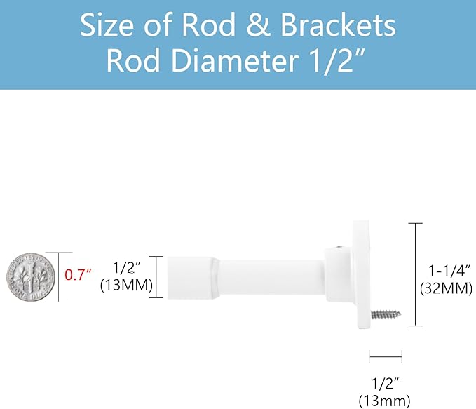 TYRON Small Thin Skinny Closet Rods for Hanging Clothes, 1/2" Diameter, 18 to 30 In. Adjustable Slim Closet Rod, Metal Closet Bar Hanging Rod for Closet Wardrobes Laundry RV (White,2 Pcs)