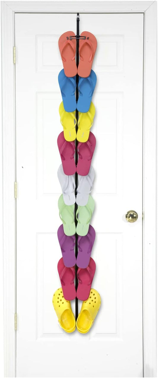 Perfect Curve Flip Flop Rack Organizer | Holds 9 Pairs | Over Door Organizer | Space Saving Shoe Rack | Adjustable Hooks | Organize Flip Flops, Crocs and Oofos | Black