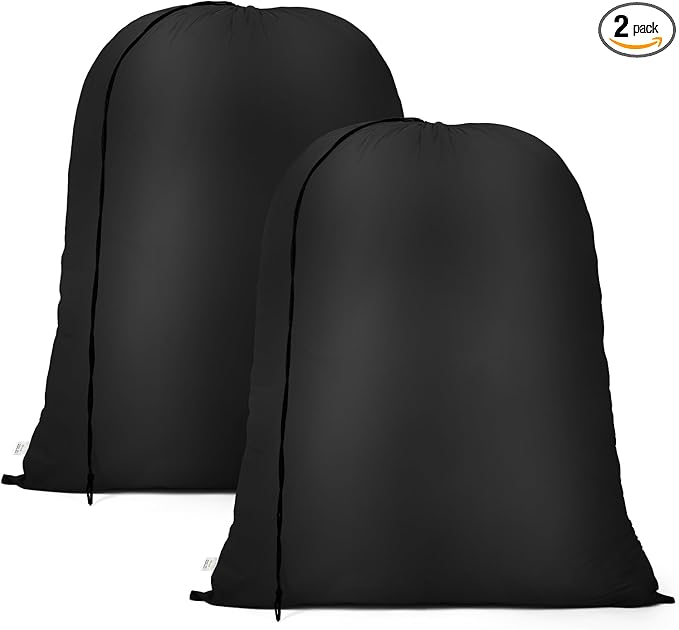 OTraki 20 x 24 inch Laundry Bag 2 Pack Travel Laundry Bags Medium Washable Dirty Clothes Bag Organizer with Drawstring Closure for Camp Fit Laundry Hamper Drying Do Not Exceed 176℉ Black