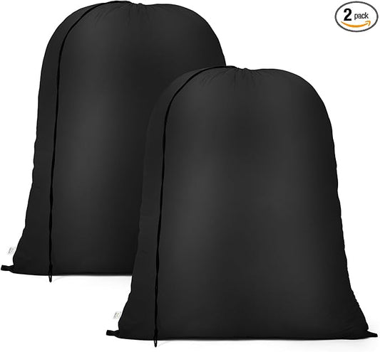 OTraki 20 x 24 inch Laundry Bag 2 Pack Travel Laundry Bags Medium Washable Dirty Clothes Bag Organizer with Drawstring Closure for Camp Fit Laundry Hamper Drying Do Not Exceed 176℉ Black