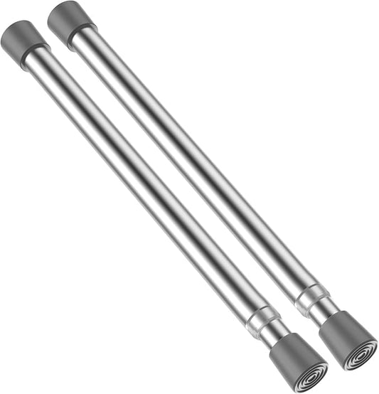 AIZESI 2pcs Sliver Small Tension Rods 12 to 20 Inch Adjustable Tension Curtain Rods Mini Closet Rod Spring Rod No Drilling Short Tension Rods for Windows, Cupboard, Kitchen Cabinets, Refrigerator