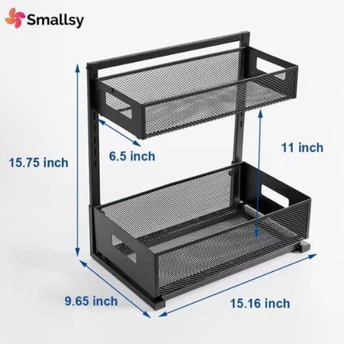 2-Tier Metal Under Sink Organizer, Pull out Smoothly with Track, Large Capacity Heavy Load Under Sink Storage for Kitchen and Bathroom
