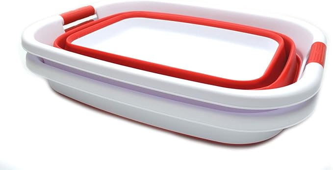 SAMMART Set of 2-31L (8.1 gallon) Collapsible Plastic Laundry Basket -Pop Up Storage Container-Portable Washing Tub - Space Saving Hamper/Basket, Water capacity: 23L (6 gallon) (2, Red)