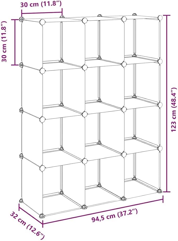 vidaXL Storage Cube Organiser with 12 Cubes Plastic Closet Cube Shelf System DIY Modular Storage System Organiser for Wardrobe Transparent PP