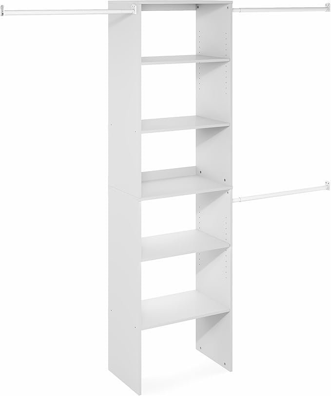 Furinno FANO Closet Organizers and Storage, 5-Tier Wide Closet Storage Organizer with 3 Hanging Bars and Adjustable Shelf, Wardrobe Closet Shelf Tower, 14.8 x 23.6 x 82.1 for Wardrobe, Bedroom, White