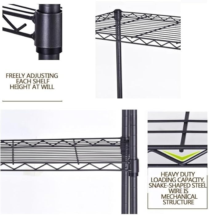 FOXHOLE 3-Tier Wire Shelving Rack, Heavy Duty Metal Storage Shelf Unit with Adjustable Shelves, Black, 16.5 x 11 x 26.4 Inches