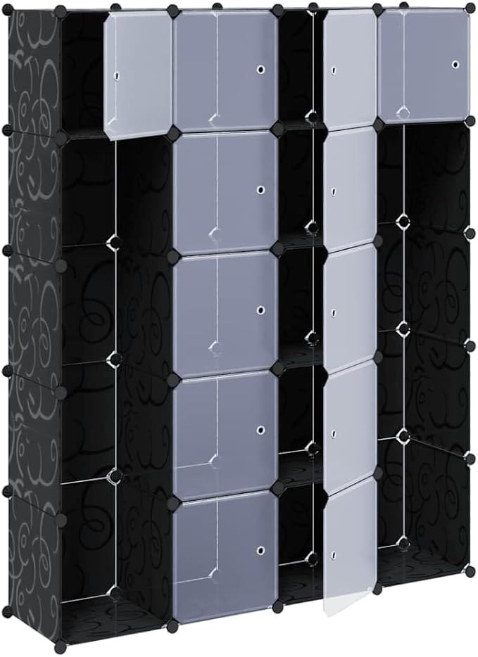 Modular Storage Cabinet Black and White Plastic Large 14 Compartments for Clothes Shoes and General Items with Durable Synthetic Plastic and Chrome Steel Construction