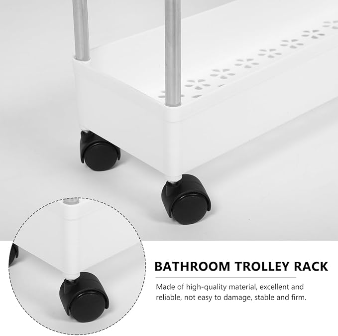 Cabilock Multi-Layer Storage Rack Rolling Trolley Cart with Casters 3-Tier Portable Floor Stand for Kitchen Bathroom Bedroom Living Room Balcony Organization