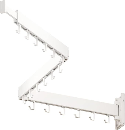LIENAHU Wall Mounted Clothes Drying Rack, Collapsible, Folding, Retractable - Clothes Hanging Rack (Hooks, White)