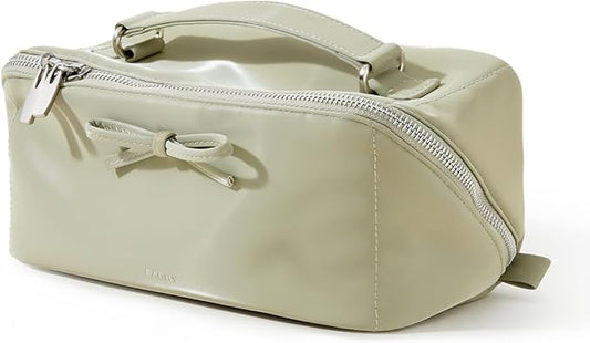 EACHY Travel Makeup Bag, Large Capacity Cosmetic Bag for Women, Waterproof PU Leather, Flat Open Portable Toiletry Bag for Skincare, Brushes & Travel Essentials