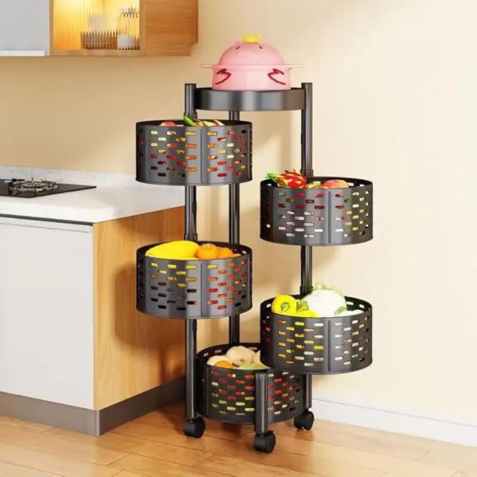SKYMART 5 -Tier Kitchen Storage Rack – Heavy-Duty Carbon Steel Organizer Shelf | Freestanding Multipurpose Rack for Pantry, Countertop & Home Use | Space-Saving Design | Available in Black & White