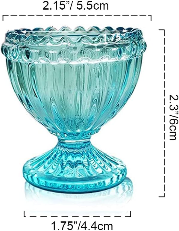 KiaoTime Blue Glass Egg Cup for Soft or Hard Boiled Egg Holder - Set of 2 Egg Holders for Breakfast Brunch, Kitchenware Table Decoration Egg Cup for Home Party Tableware Decor Favors