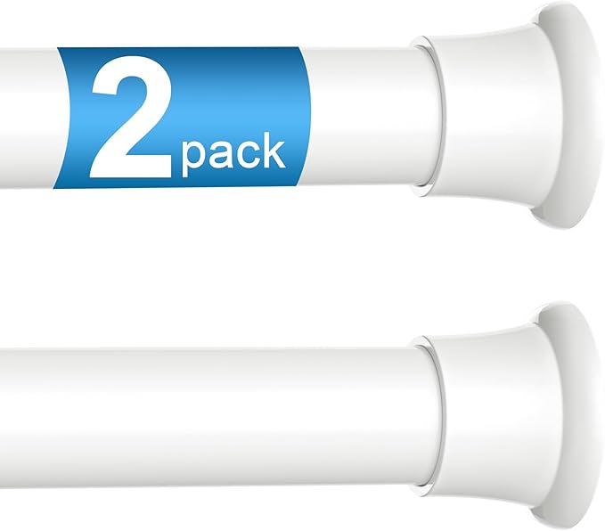 2pack Tension Curtain Rod 30 to 62 Inch, White Spring Tension Curtain Rod Adjustable Expandable Curtain Rod No Drilling, Spring Loaded Curtain Rods for Windows, Bedroom, Doorway Door, Closet