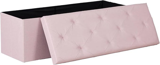 DUMOS 43in Foldable Storage Ottoman Bench, Storage Chest, Large End of Bed Foot Rest Stool with Padded Seat, Bedroom Bench for Living Room, Support 660lbs, Pink