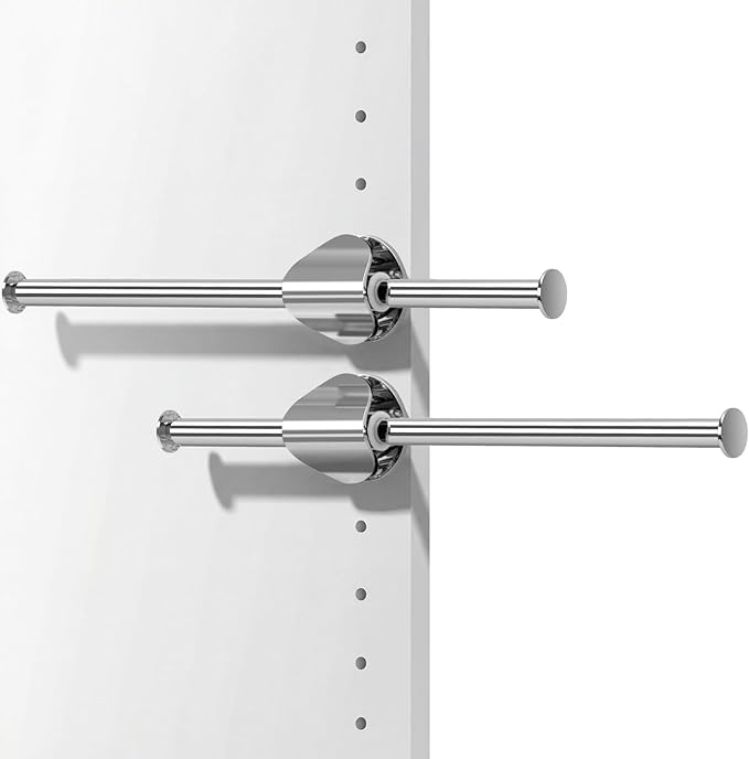 INMAKER Valet Rod for Closet Slide out, Pull out to 9.5" Hanger Rod for ≥12" Deep Closet, Sterling Silver, 2 Pack