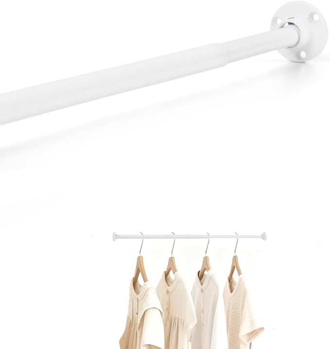 TYRON Mini Thin Skinny Smallest Closet Rod for Hanging Clothes, 1/2" Diameter,12 to 18 In. Adjustable Slim Closet Rod, Metal Closet Bar Hanging Rod for Baby Kids Closet, Small Space (White,1 Pcs)