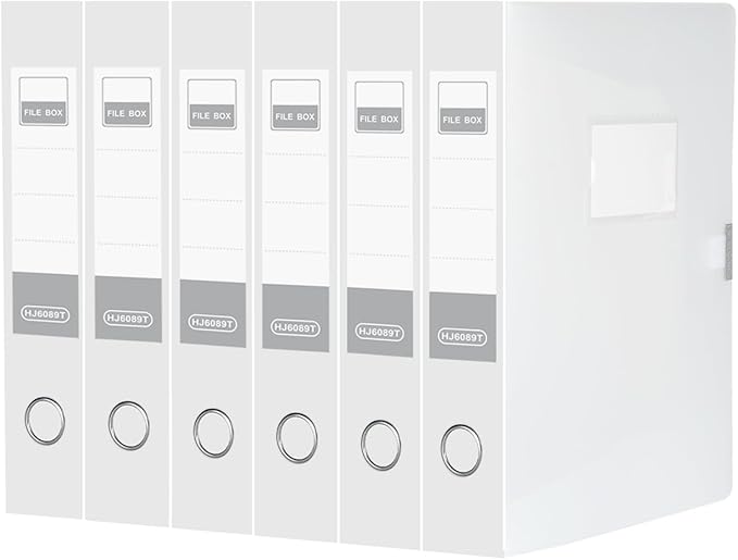 HUA JIE A4 Storage File Boxes Plastic Archives Cases with Lid, File Folder Organizer Document Filing Box for office,31×5.5×23.5 cm, Transparent(Pack of 6)