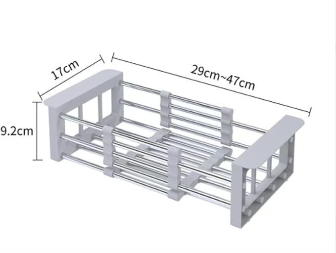 ASEANAO Stainless Steel Kitchen Drying Rack, Retractable Drain Basket with Adjustable Armrest, Over The Sink Dish Drying Rack (Small)