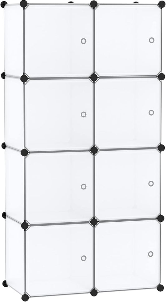 C&AHOME Cube Storage Organizer with Doors, 8-Cube Shelf, Closet Cabinet, DIY Plastic Modular Bookshelf, Storage Shelves Ideal for Bedroom,Living Room,24.8" L × 12.4" W × 48.4" H White USBTM3008B-DOOR