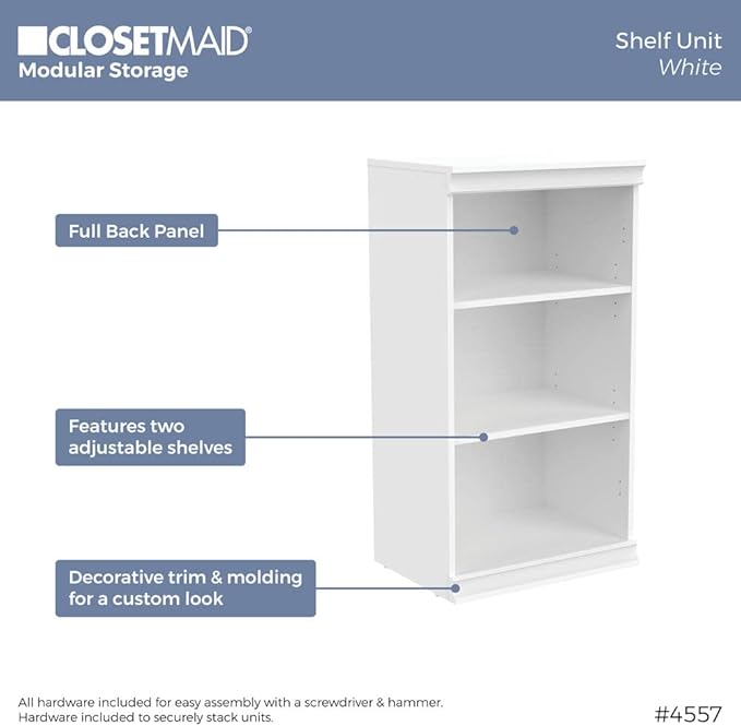 ClosetMaid Modular Storage Collection - 3 Shelf Unit, White, 40.29 H x 21.39 W x 15.91 D & 12 Shelf Divided Unit, White