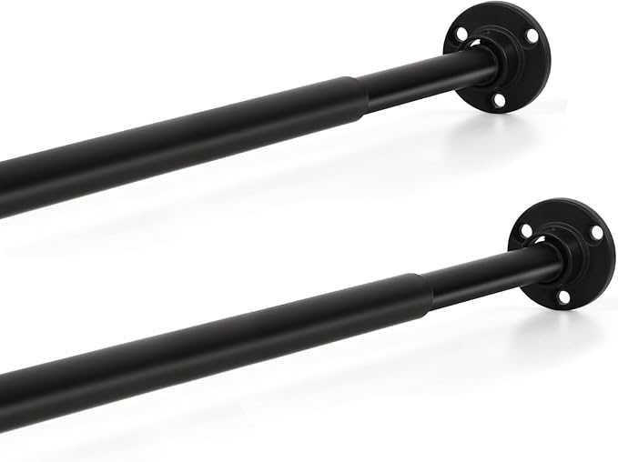 TYRON Small Thin Skinny Closet Rods for Hanging Clothes, 1/2" Diameter, 18 to 30 In. Adjustable Slim Closet Rod, Metal Closet Bar Hanging Rod for Closet Wardrobes Laundry RV (Black,2 Pcs)
