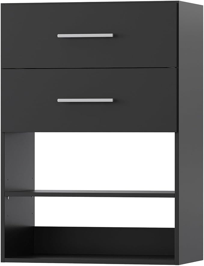 2 Drawer Short Tower Closet Unit, Modular Closet System, Wood Closet System Organizer with Storage for Walk In Closets, Clothing Rack Closet for Hanging Clothes, Bedroom, Black, 31.5"W