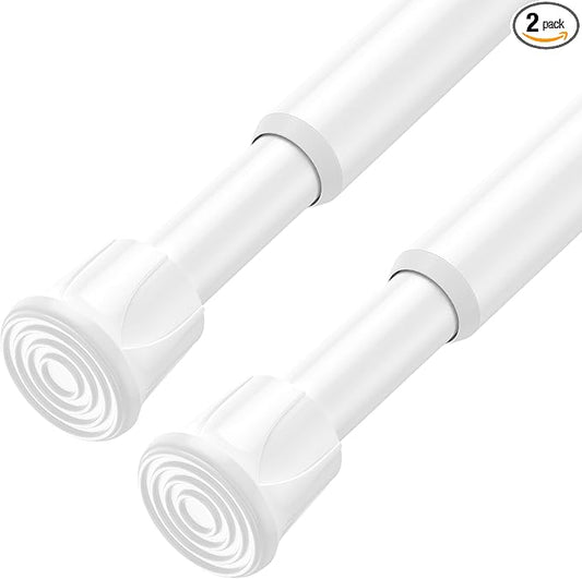 AIZESI 2 Pack Tension Rods for Windows 28 to 48 inch, Adjustable Short Curtain Rods No Drilling Small Tension Rods for Windows Door Kitchen Curtain, White