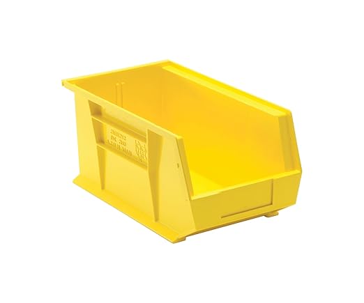 QUANTUM STORAGE SYSTEMS K-QUS240YL-3 3-Pack Stack and Hang Plastic Bin Storage Containers, 14" x 8" x 7", Yellow