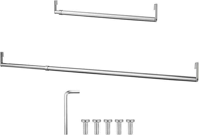 Threehoney Expandable Closet Rod for Wire Shelf Hanging Clothes Adjustable Heavy Duty Closet Hanging Rod Extender Heavy Duty Hanger Bar Metal Poles for Wardrobes Hanger, 1 Pack(36-60 Inch,Silver)