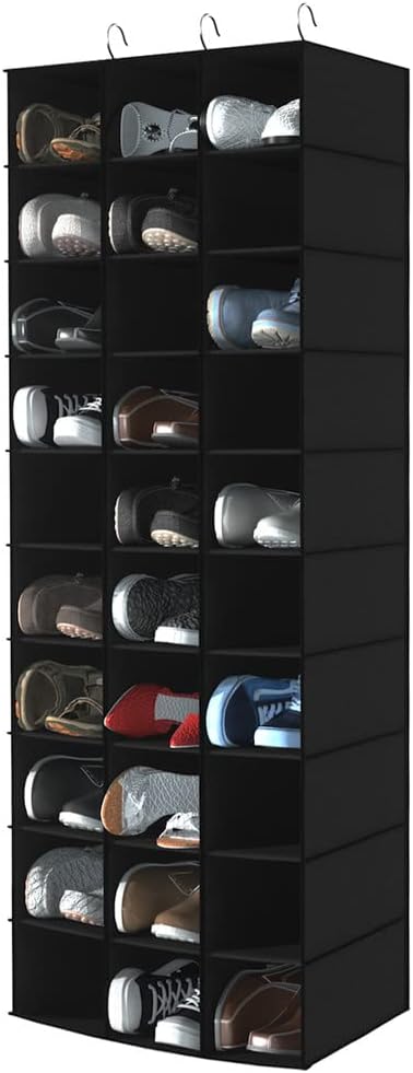 coastal rose Hanging Shoe Organizer for Closet, 30 Sections Hanging Closet Organizers and Storage Shelves, Space Saving Hanging Shoe Storage, Black, 17''W×11.5''Dx 48''H