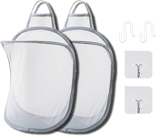 Mesh Collapsible Small Wall Laundry Baskets，Hanging Laundry Hamper，for Hotel, University Dormitory Use by HHSSALIN (2, CLASSIC)