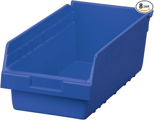 Akro-Mils 30088 ShelfMax Plastic Nesting Shelf Bin Box, 18-Inch L by 8-Inch W by 6-Inch H, Blue, Case of 8