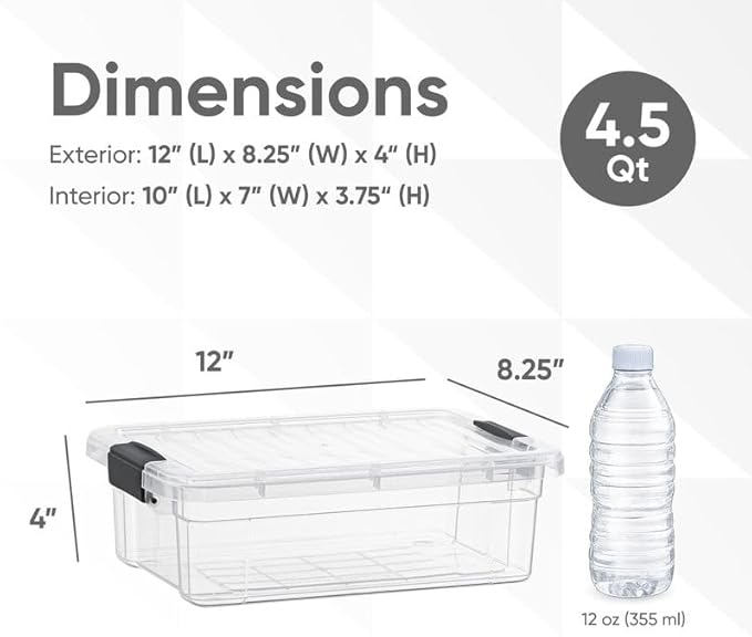 Superio Clear Storage Box with Lid, 4.5 Quart Plastic Container Bins for Organizing, Stackable Crates, BPA Free, Non Toxic, Odor Free, Organizers for Home, Office, School, and Dorm