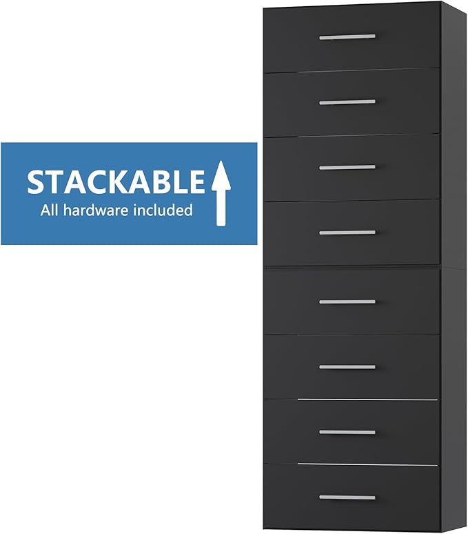 4 Drawer Short Tower Closet Unit, Modular Closet System, Wood Closet System Organizer with Storage for Walk In Closets, Clothing Rack Closet for Hanging Clothes, Bedroom, Black, 31.5"W