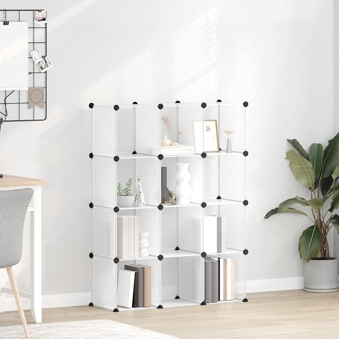 vidaXL Storage Cube Organiser with 12 Cubes Plastic Closet Cube Shelf System DIY Modular Storage System Organiser for Wardrobe Transparent PP