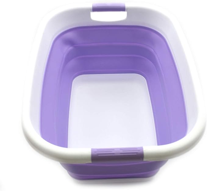 SAMMART 31L (8.1 gallon) Collapsible Plastic Laundry Basket-Pop Up Storage Container -Portable Washing Tub - Space Saving Hamper/Basket, Water capacity:23L (6 gallon) (2, Lt. Purple)
